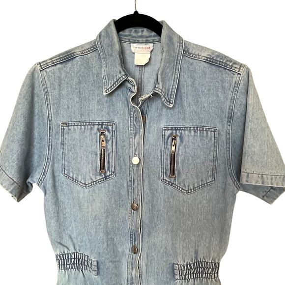 Styles to Go Denim Romper Shorts Size 11/12 Vintage Blue Jean Zip Pockets Button - Picture 2 of 9